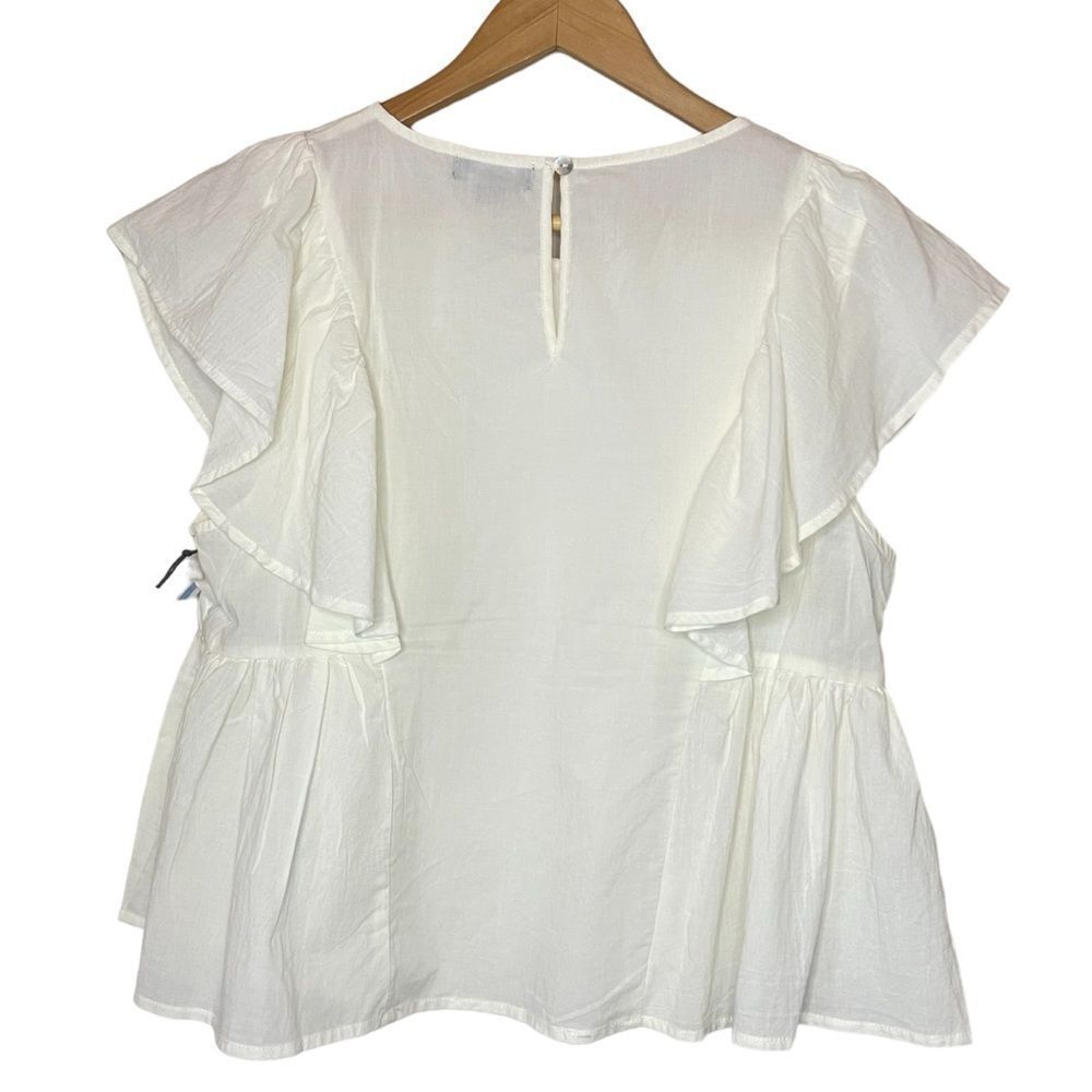 NWT WILDFOX Ivory Cotton Ruffle Flutter Sleeve Top, Large - Picture 4 of 9